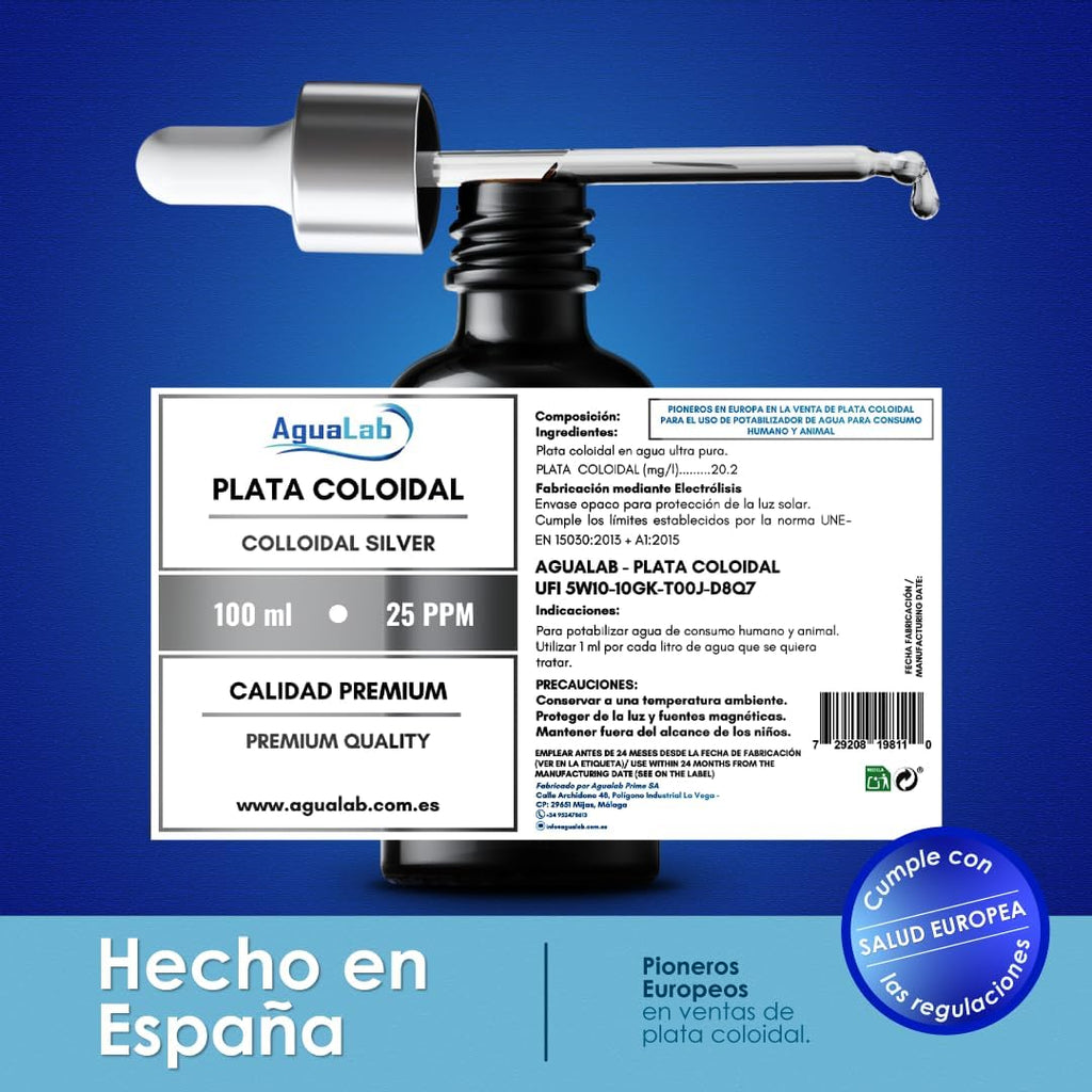Plata Coloidal 20 ppm 100 ml – Alta Pureza, Producto Legal con Registro en España – Uso Cosmético y Externo – Solución Coloidal Segura y Efectiva