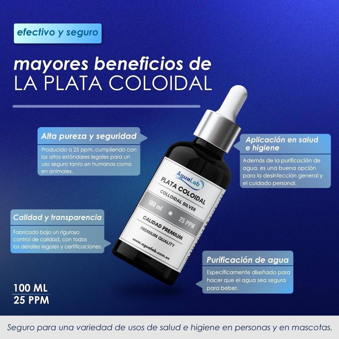 Plata Coloidal 20 ppm 100 ml – Alta Pureza, Producto Legal con Registro en España – Uso Cosmético y Externo – Solución Coloidal Segura y Efectiva